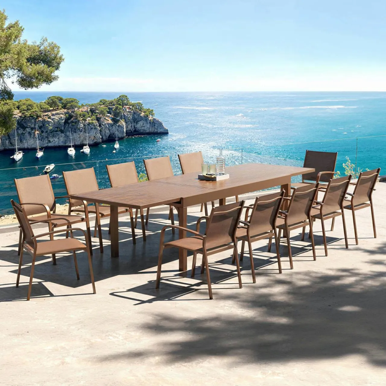 MOBELLIA Table de jardin extensible aluminium 12 places (200/320 x 100 cm) Murano Bronze Best