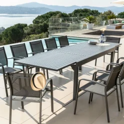 MOBELLIA Table de jardin extensible aluminium 12 places (200/320 x 100 cm) Murano Gris Anthracite Outlet