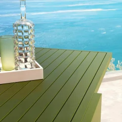 MOBELLIA Table de jardin extensible aluminium 12 places (200/320 x 100 cm) Murano Vert olive New