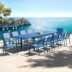 MOBELLIA Table de jardin extensible aluminium 12 places (200/320 x 100 cm) Murano Bleu pétrole Clearance