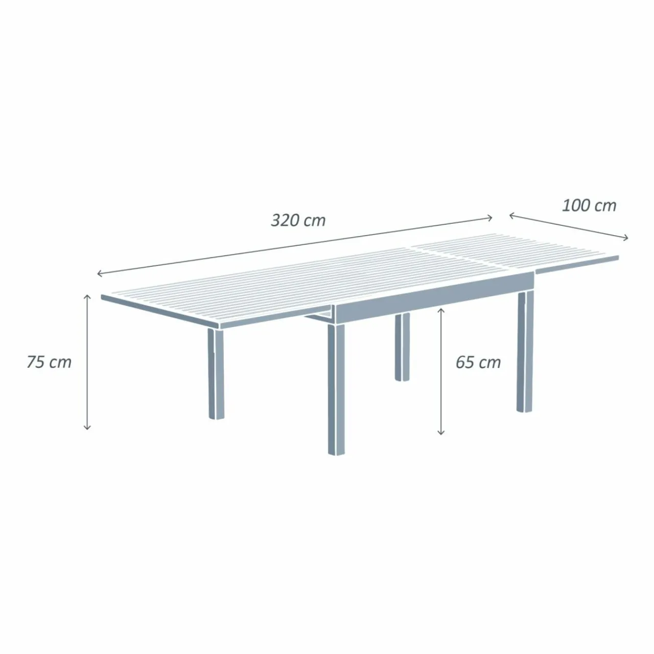 MOBELLIA Table de jardin extensible aluminium 12 places (200/320 x 100 cm) Murano Bleu pétrole Clearance