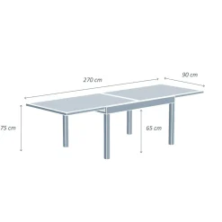 MOBELLIA Table de jardin extensible en verre 10 places (135/270 x 90 cm) Murano Blanc Discount