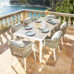 MOBELLIA Table de jardin extensible en aluminium 12 places (195/300 x 96 cm) Amalfi Blanc Discount