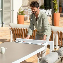 MOBELLIA Table de jardin extensible en aluminium 12 places (195/300 x 96 cm) Amalfi Blanc Discount
