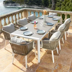 MOBELLIA Table de jardin extensible en aluminium 12 places (195/300 x 96 cm) Amalfi Blanc Discount