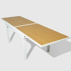 MOBELLIA Table de jardin extensible en aluminium 12 places effet bois (200/320 x 100 cm) Murano Blanc Clearance