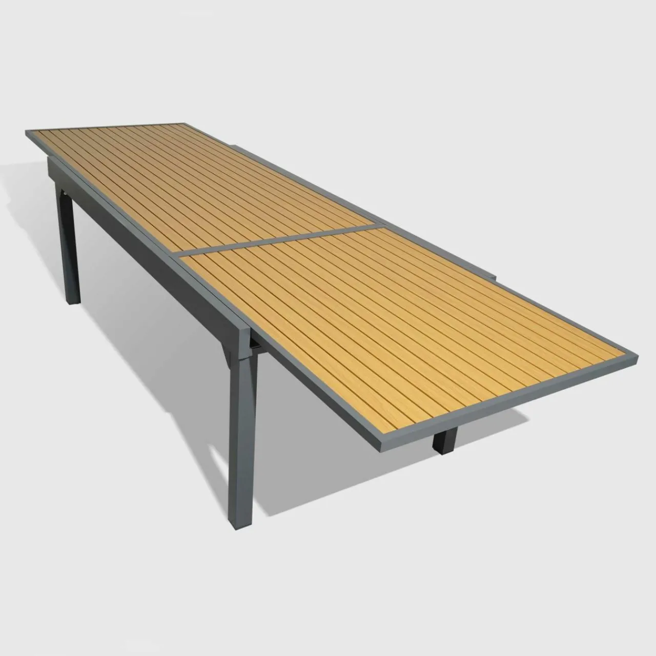 MOBELLIA Table de jardin extensible en aluminium 12 places effet bois (200/320 x 100 cm) Murano Gris Anthracite