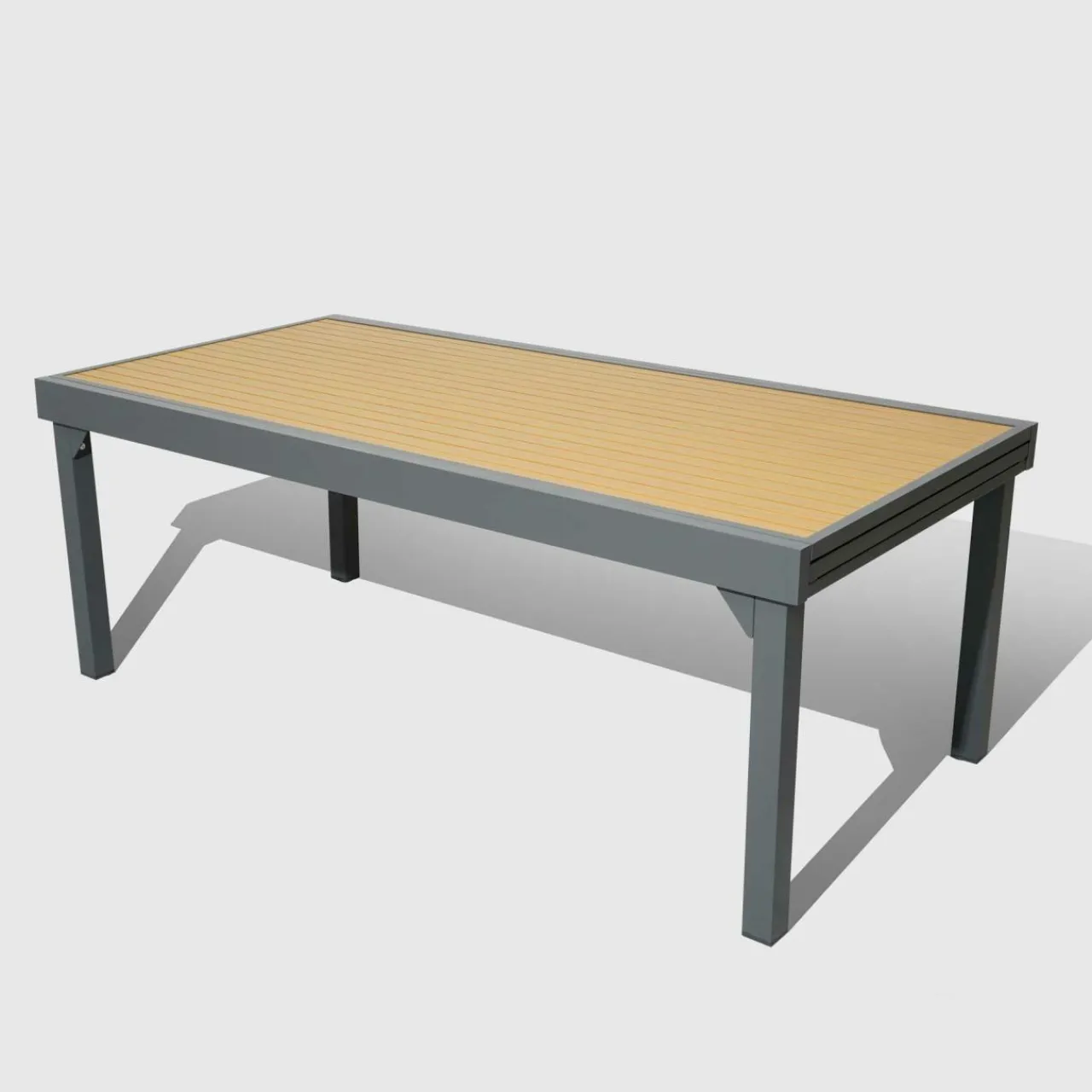 MOBELLIA Table de jardin extensible en aluminium 12 places effet bois (200/320 x 100 cm) Murano Gris Anthracite