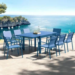 MOBELLIA Table de jardin extensible en aluminium 8 places (90/180 x 90 cm) Murano Bleu pétrole Best