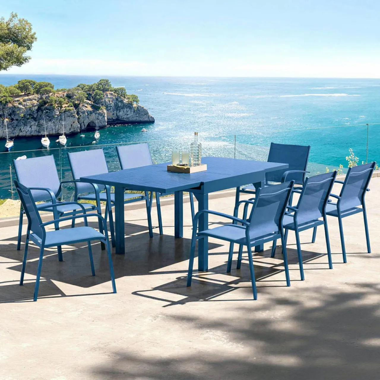 MOBELLIA Table de jardin extensible en aluminium 8 places (90/180 x 90 cm) Murano Bleu pétrole Best