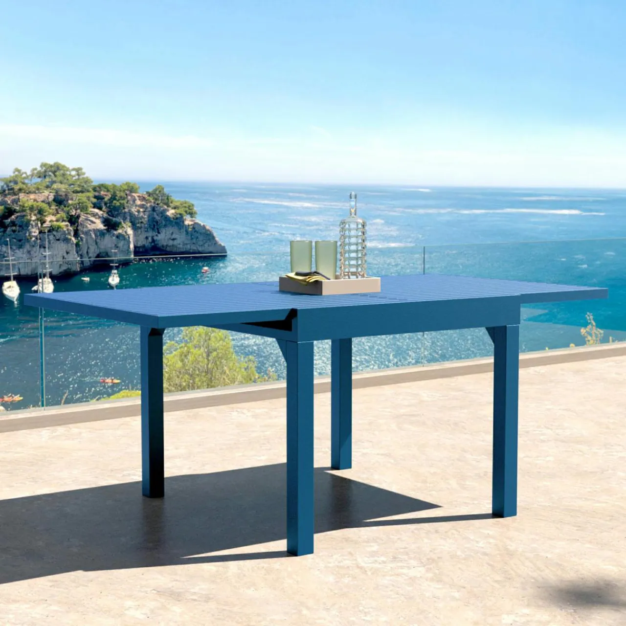 MOBELLIA Table de jardin extensible en aluminium 8 places (90/180 x 90 cm) Murano Bleu pétrole Best