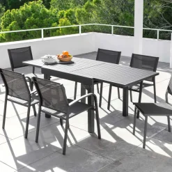 MOBELLIA Table de jardin extensible en aluminium 8 places (90/180 x 90 cm) Murano Gris Anthracite Clearance