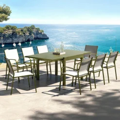 MOBELLIA Table de jardin extensible en aluminium 8 places (90/180 x 90 cm) Murano Vert olive Outlet