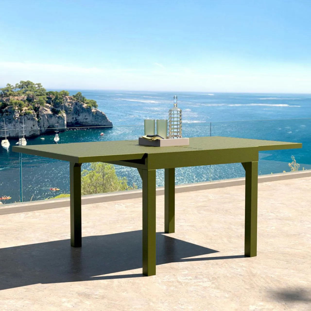 MOBELLIA Table de jardin extensible en aluminium 8 places (90/180 x 90 cm) Murano Vert olive Outlet