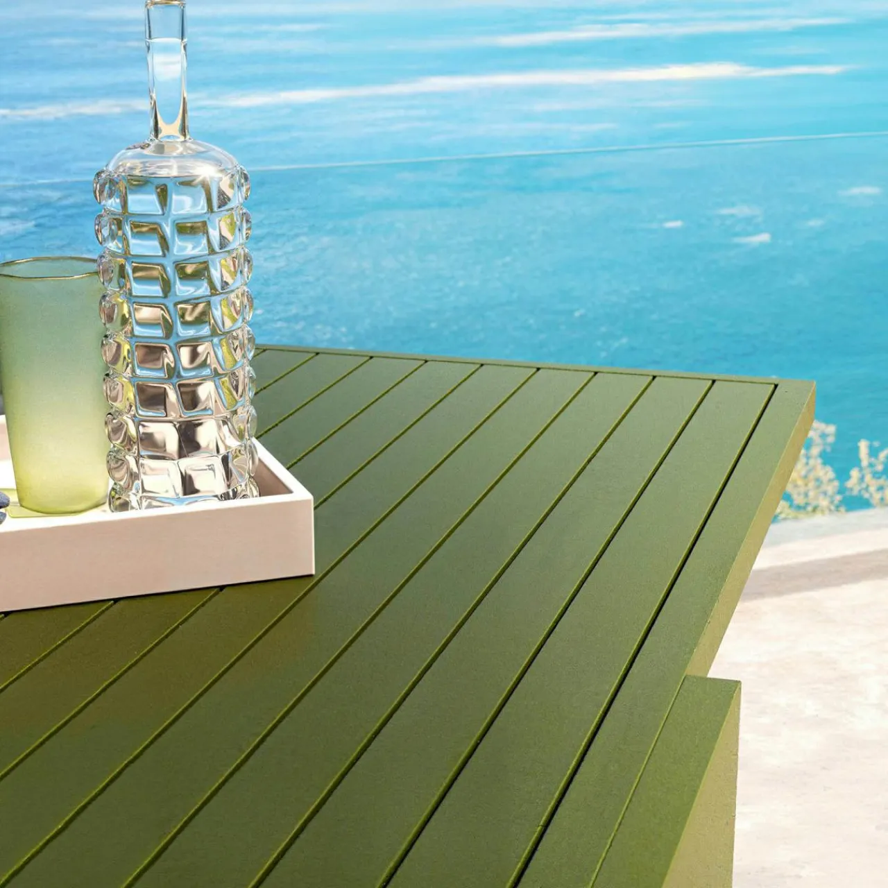 MOBELLIA Table de jardin extensible en aluminium 8 places (90/180 x 90 cm) Murano Vert olive Outlet