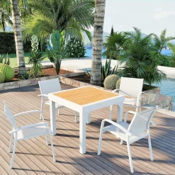 MOBELLIA Table de jardin extensible en aluminium 8 places effet bois (90/180 x 90 cm) Murano Blanc Best