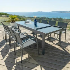 MOBELLIA Table de jardin extensible en verre 12 places (200/320 x 100 cm) Murano Gris Anthracite Clearance