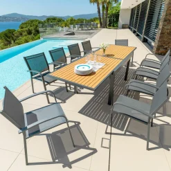 MOBELLIA Table de jardin extensible en aluminium 10 places effet bois (135/270 x 90 cm) Murano Gris Anthracite Sale