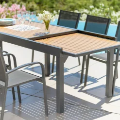 MOBELLIA Table de jardin extensible en aluminium 10 places effet bois (135/270 x 90 cm) Murano Gris Anthracite Sale