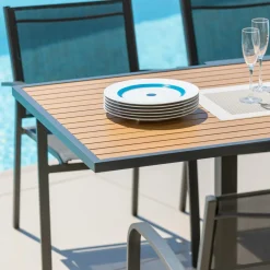 MOBELLIA Table de jardin extensible en aluminium 10 places effet bois (135/270 x 90 cm) Murano Gris Anthracite Sale