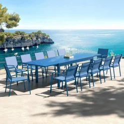 MOBELLIA Table de jardin extensible en verre 12 places (200/320 x 100 cm) Murano Bleu pétrole Sale