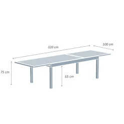 MOBELLIA Table de jardin extensible en verre 12 places (200/320 x 100 cm) Murano Vert olive Best