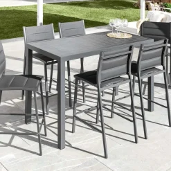 MOBELLIA Table de jardin haute en aluminium 6 places (160 x H105 cm) Murano Gris Anthracite Best