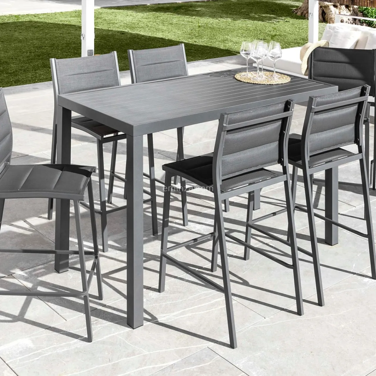 MOBELLIA Table de jardin haute en aluminium 6 places (160 x H105 cm) Murano Gris Anthracite Best