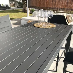 MOBELLIA Table de jardin haute en aluminium 6 places (160 x H105 cm) Murano Gris Anthracite Best
