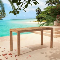 MOBELLIA Table de jardin haute en bois d'acacia 8 places (203 x H105 cm) Bornéo Naturel Outlet