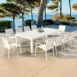 MOBELLIA Table de jardin rectangulaire aluminium 10 places (240 x 120 cm) Murano Blanc Discount