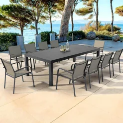 MOBELLIA Table de jardin rectangulaire aluminium 10 places (240 x 120 cm) Murano Gris Anthracite