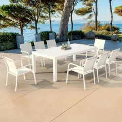 MOBELLIA Table de jardin rectangulaire aluminium 8 places (210 x 100 cm) Murano Blanc Clearance