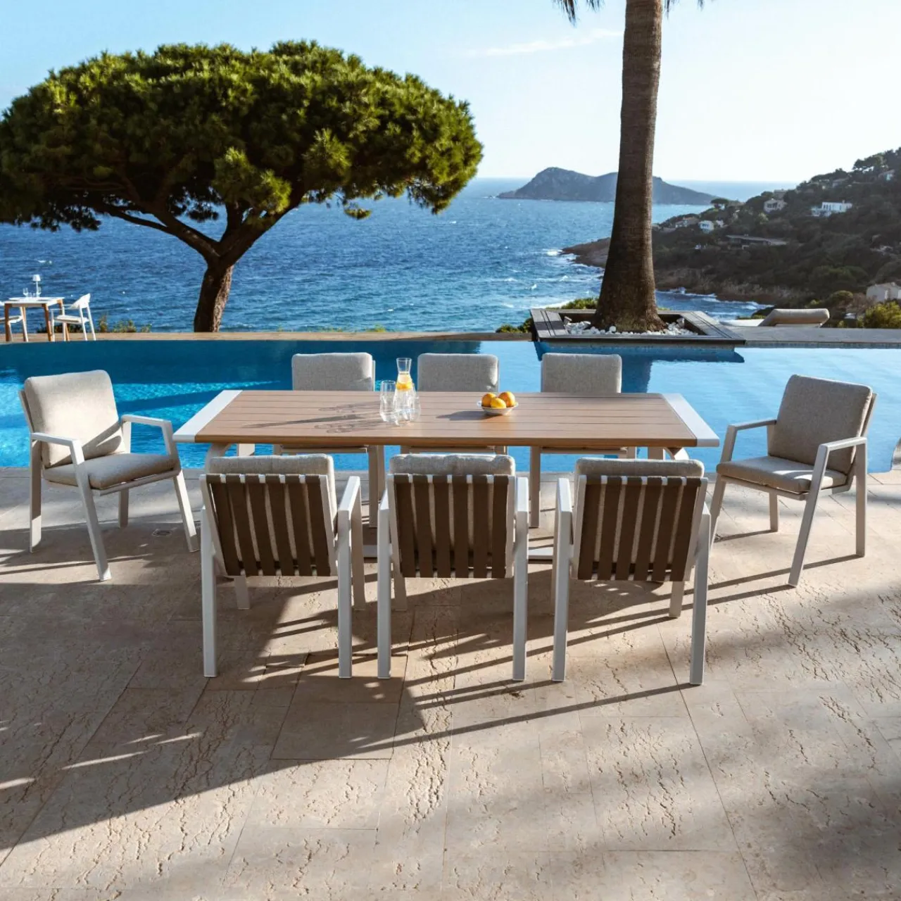 MOBELLIA Table de jardin rectangulaire en aluminium 10 places (240 x 100 cm) Long Beach cendré Blanc New