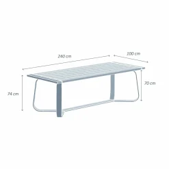 MOBELLIA Table de jardin rectangulaire en aluminium 10 places (240 x 100 cm) Long Beach cendré Blanc New