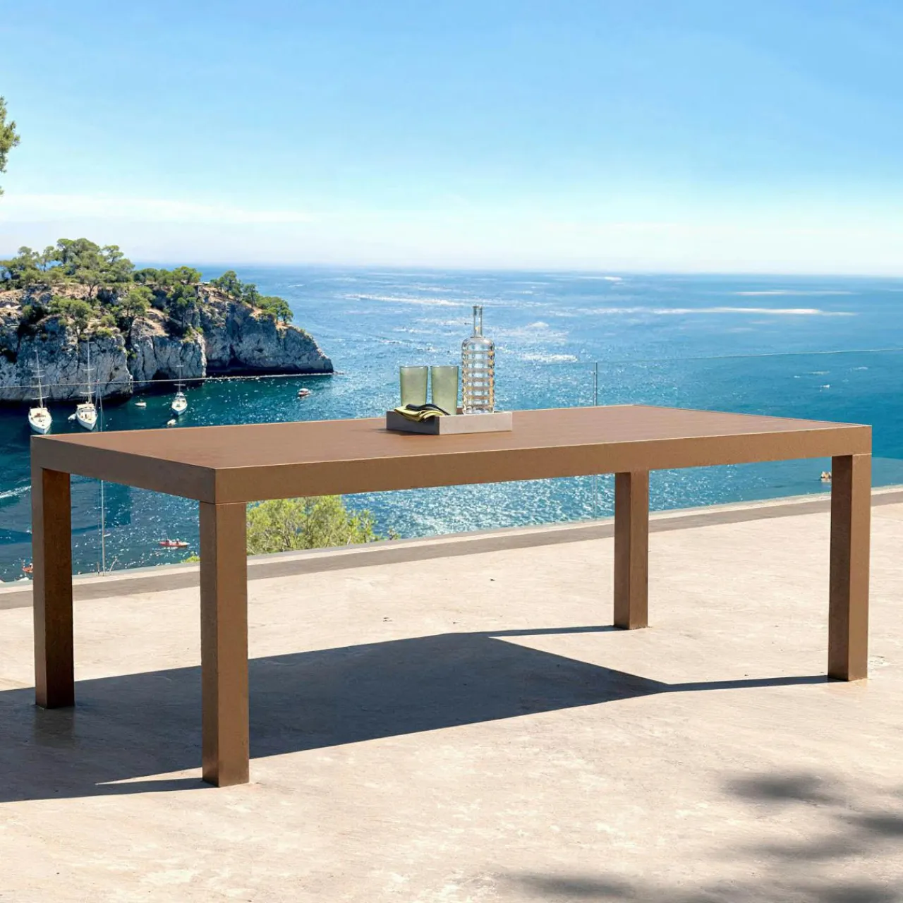 MOBELLIA Table de jardin rectangulaire aluminium 8 places (210 x 100 cm) Murano Bronze Discount