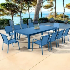MOBELLIA Table de jardin rectangulaire aluminium 10 places (240 x 120 cm) Murano Bleu pétrole Discount