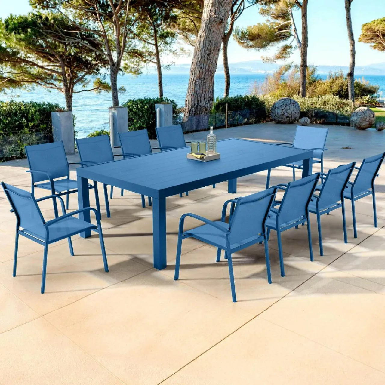 MOBELLIA Table de jardin rectangulaire aluminium 10 places (240 x 120 cm) Murano Bleu pétrole Discount