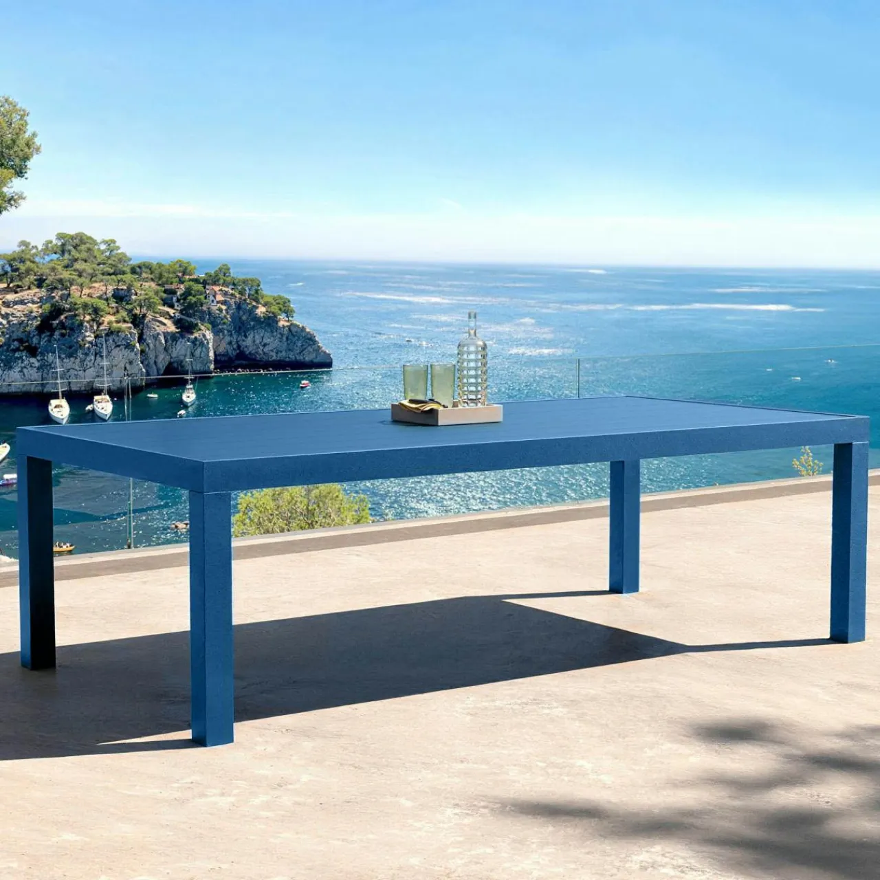 MOBELLIA Table de jardin rectangulaire aluminium 10 places (240 x 120 cm) Murano Bleu pétrole Discount
