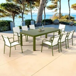 MOBELLIA Table de jardin rectangulaire aluminium 8 places (210 x 100 cm) Murano Vert olive Clearance