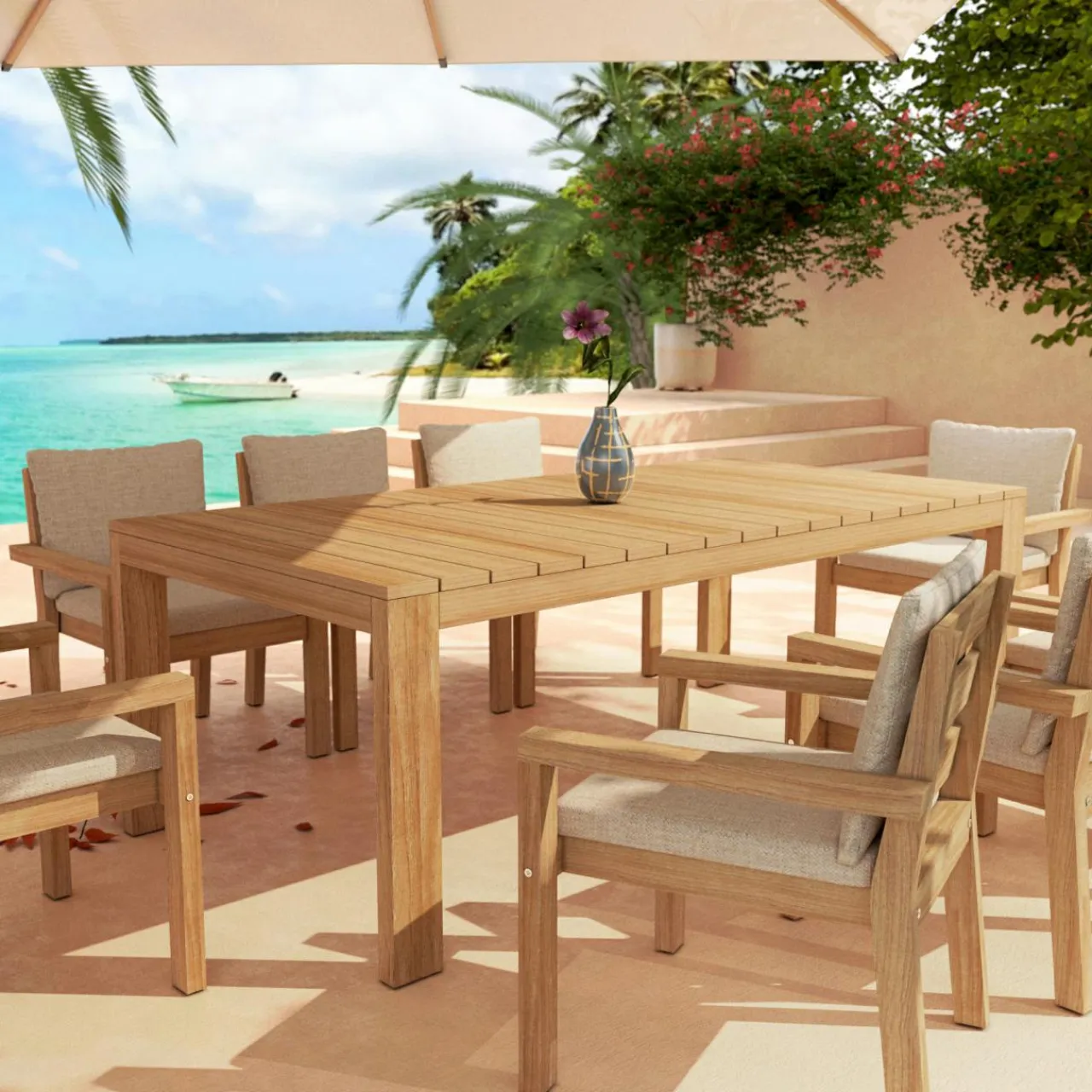 MOBELLIA Table de jardin rectangulaire en bois d'acacia 8 places (215 x 110 cm) Bornéo Naturel New