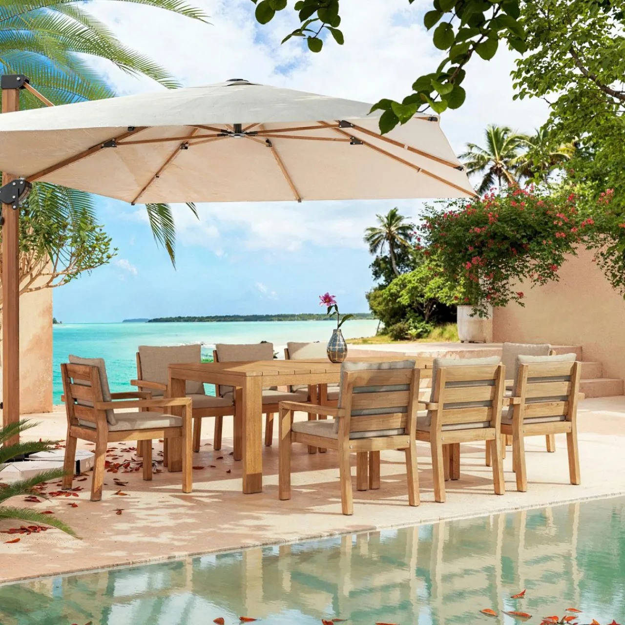 MOBELLIA Table de jardin rectangulaire en bois d'acacia 8 places (215 x 110 cm) Bornéo Naturel New