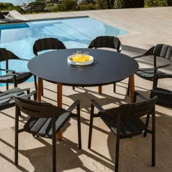 MOBELLIA Table de jardin ronde en aluminium 8 places (D149 cm) Monte Carlo Gris Anthracite