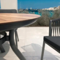 MOBELLIA Table de jardin ronde en aluminium 6 places (D120 cm) Amalfi Gris Anthracite Best