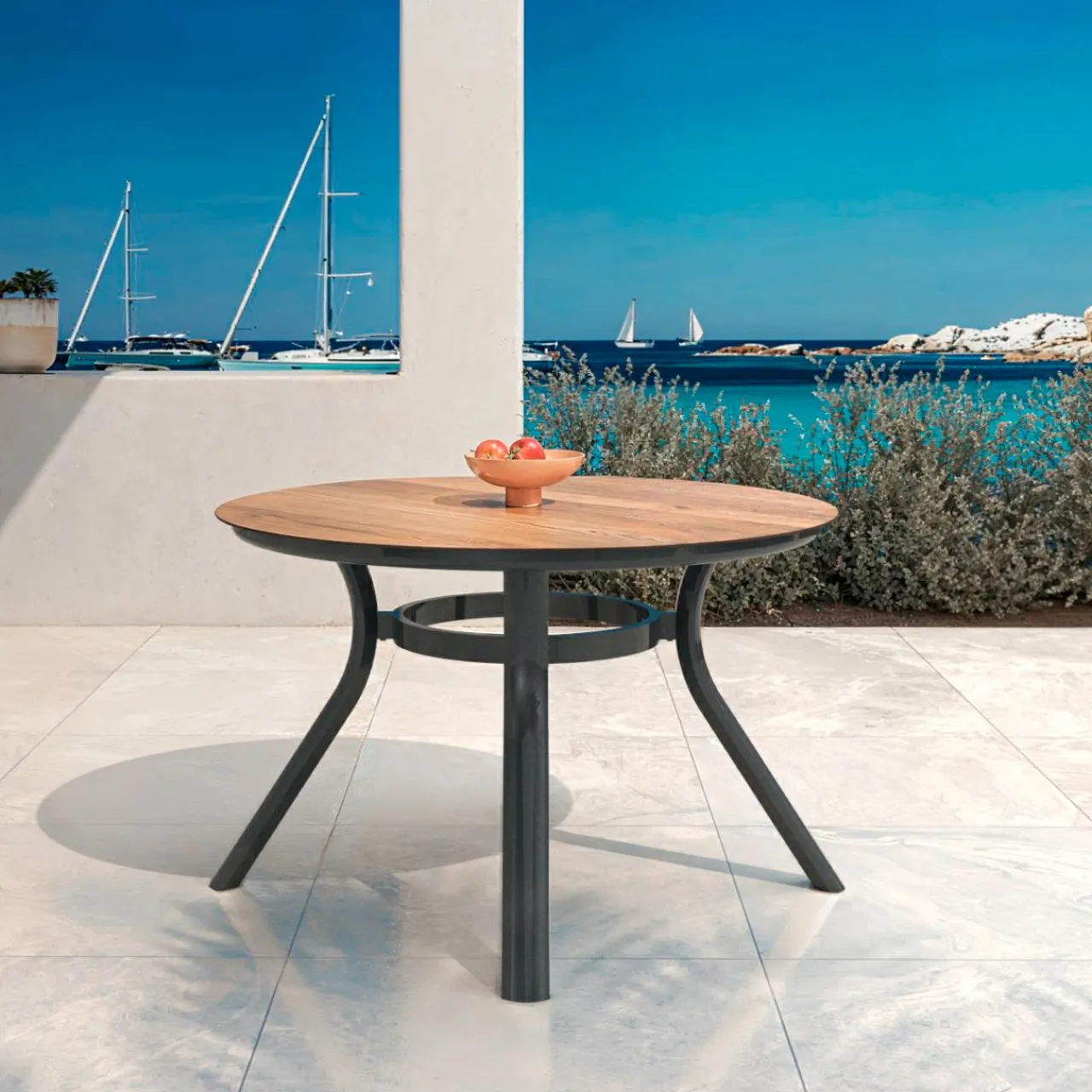 MOBELLIA Table de jardin ronde en aluminium 6 places (D120 cm) Amalfi Gris Anthracite Best