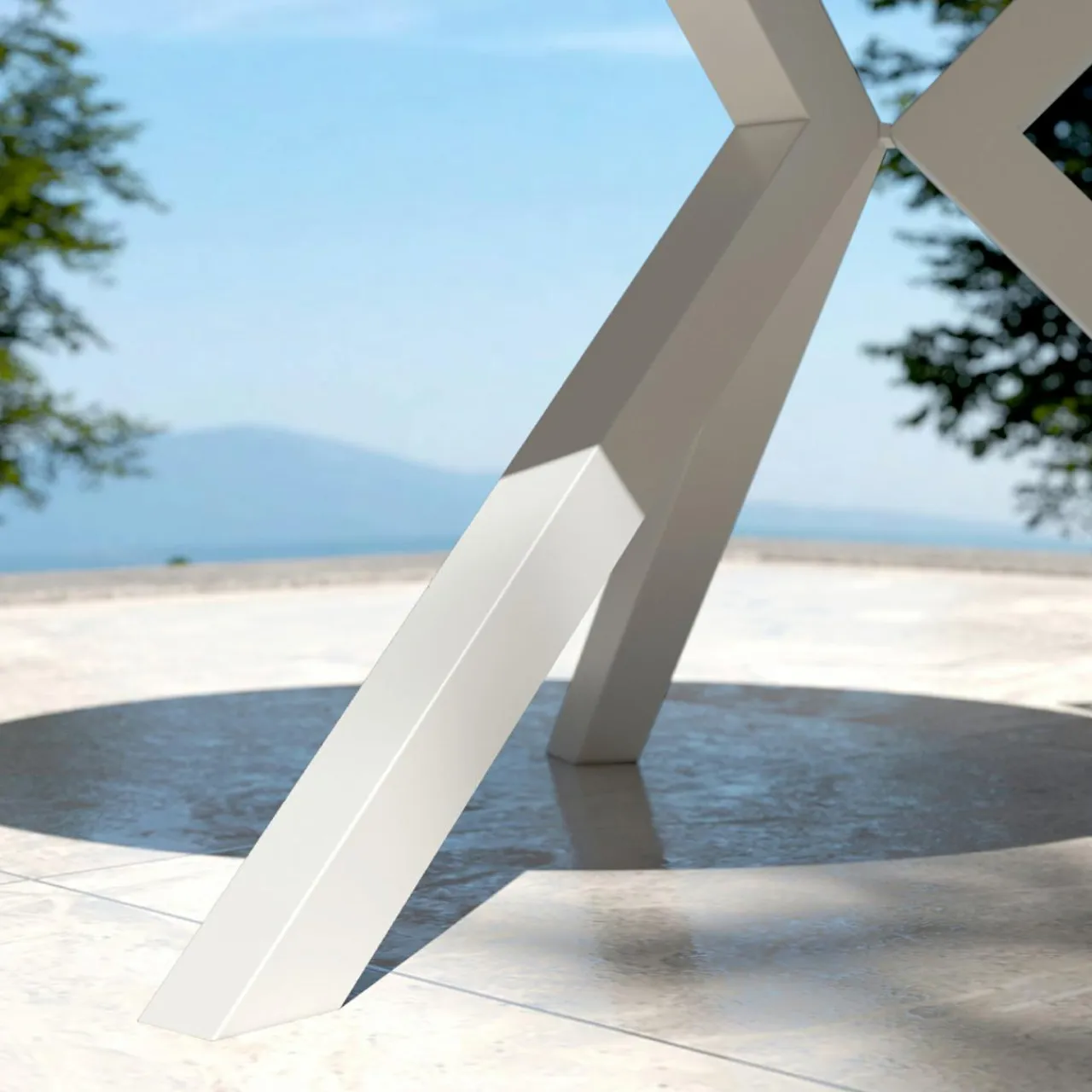 MOBELLIA Table de jardin ronde en aluminium et céramique 6 places (D120 cm) Kore Blanc Sale