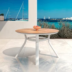 MOBELLIA Table de jardin ronde en aluminium 6 places (D120 cm) Amalfi Blanc Discount