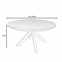 MOBELLIA Table de jardin ronde en aluminium et bois teck 8 places (D140 cm) Bali Blanc Outlet