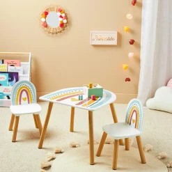 OSTARIA Table et 2 chaises enfant bois Leno Multicolore Hot