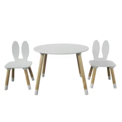 EMINZA Table et 2 chaises enfant bois lapin (H44 cm) Lila Blanc Discount